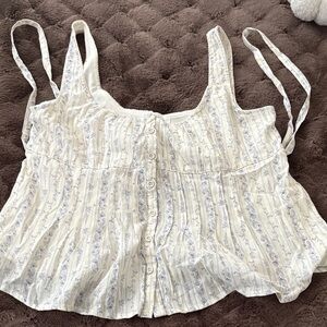 Women's Cream and Blue Striped Top